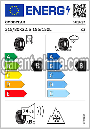 Goodyear EQmax D (приводная) 315/80 R22.5 156/150L 20PR - Фото Европейских характеристик